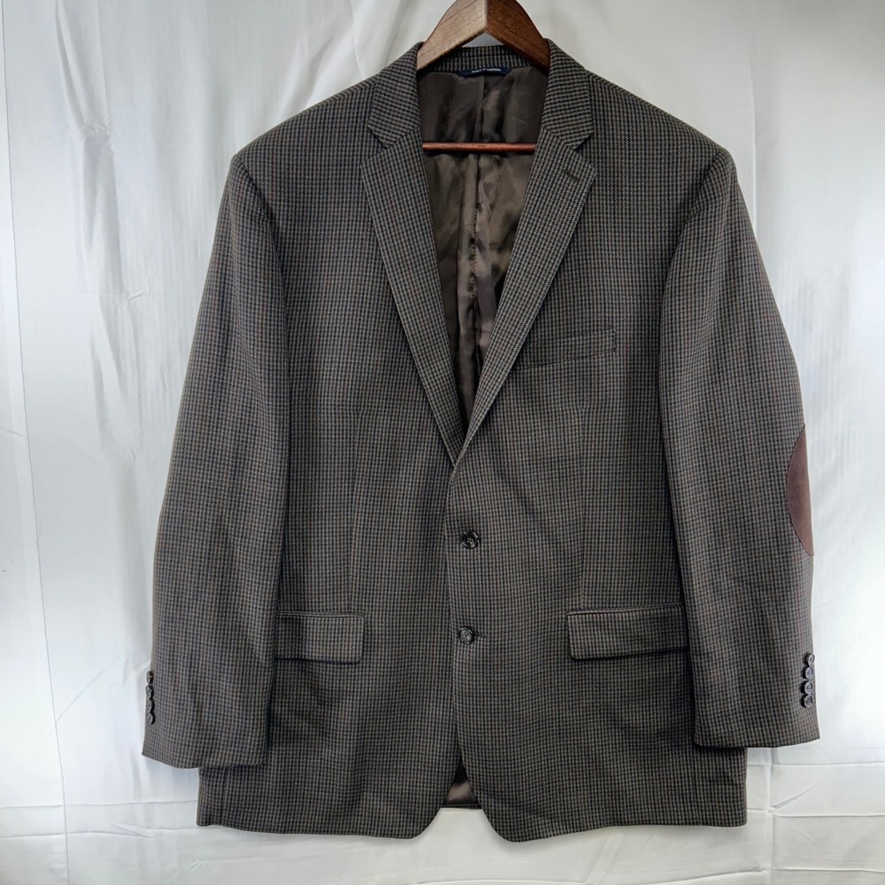 Ralph Lauren Sport Coat Mens 48L Brown Houndstooth Wool Elbow Patches Canada